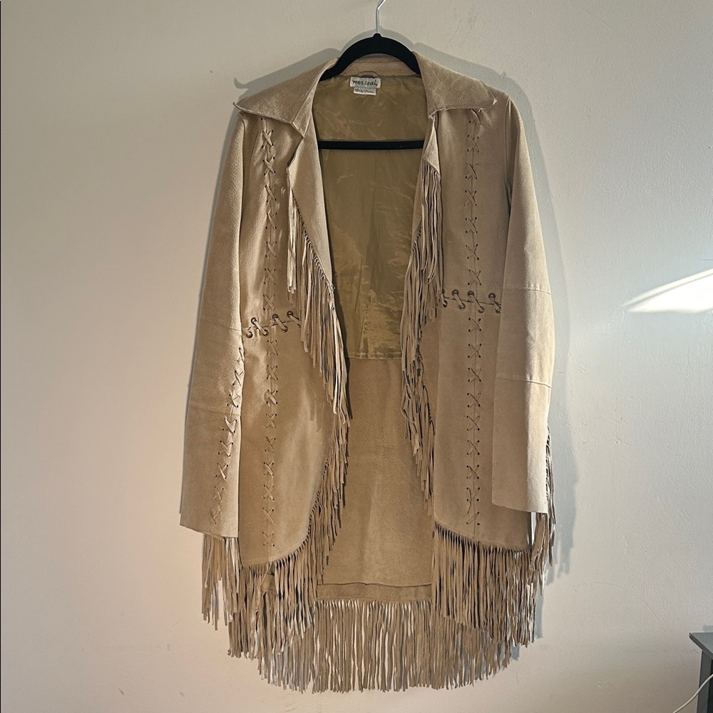 Wet Seal Beige Fringe Faux Suede Cape